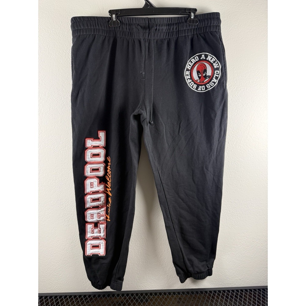 Marvel Deadpool Jogger Sweatpants XXL Black Fleece Super Hero Lounge Pants Comfy